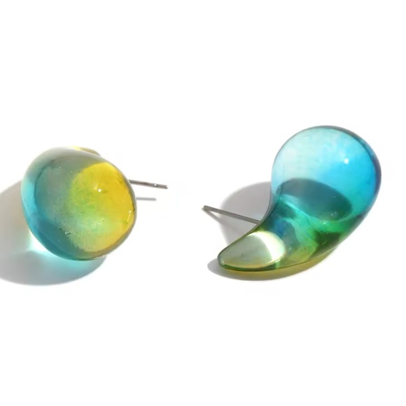 ◾️Transparent BlueYellow Resin Waterdrop Earrings - Picture 2 of 13